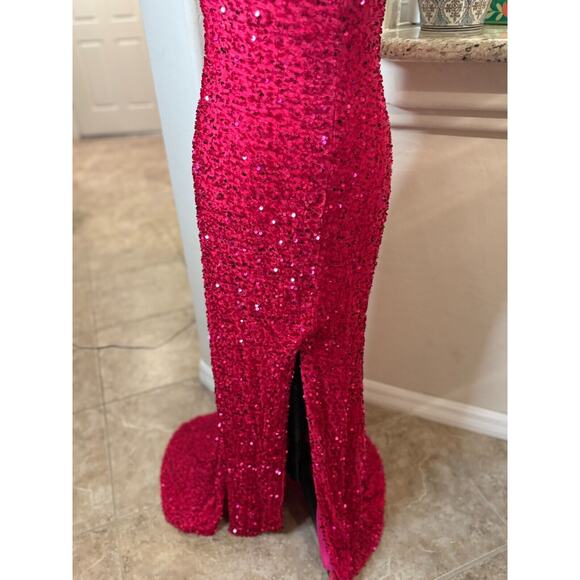 Lavetir One-Shoulder Split Side Long Sequin Dress Pink Size Medium 4-8 - Picture 11 of 14